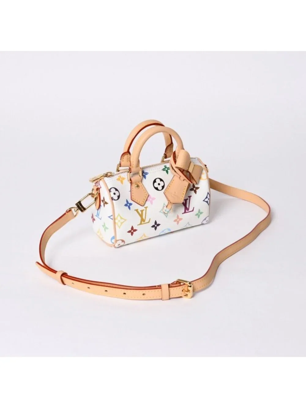 Louis Vuitton Nano Speedy Handbag Monogram Multicolor White Takashi Murakami
